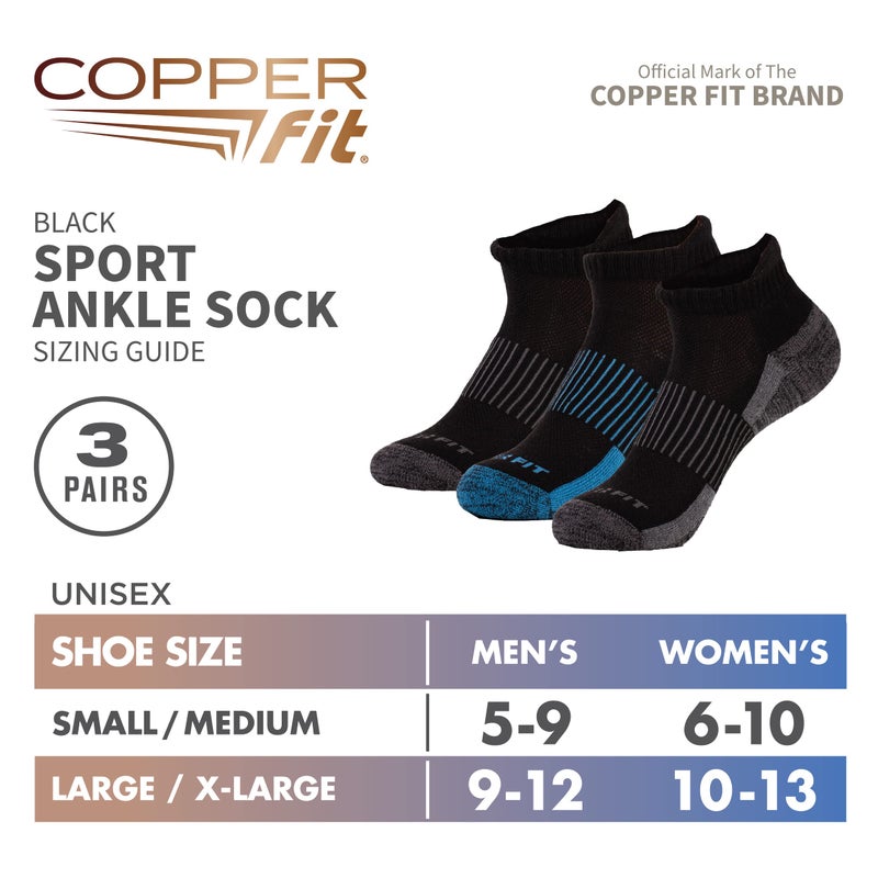 Copper Fit Unisex Copper Infused No Show Socks - 3 Pack , Large/X-Large, Black - Image 3